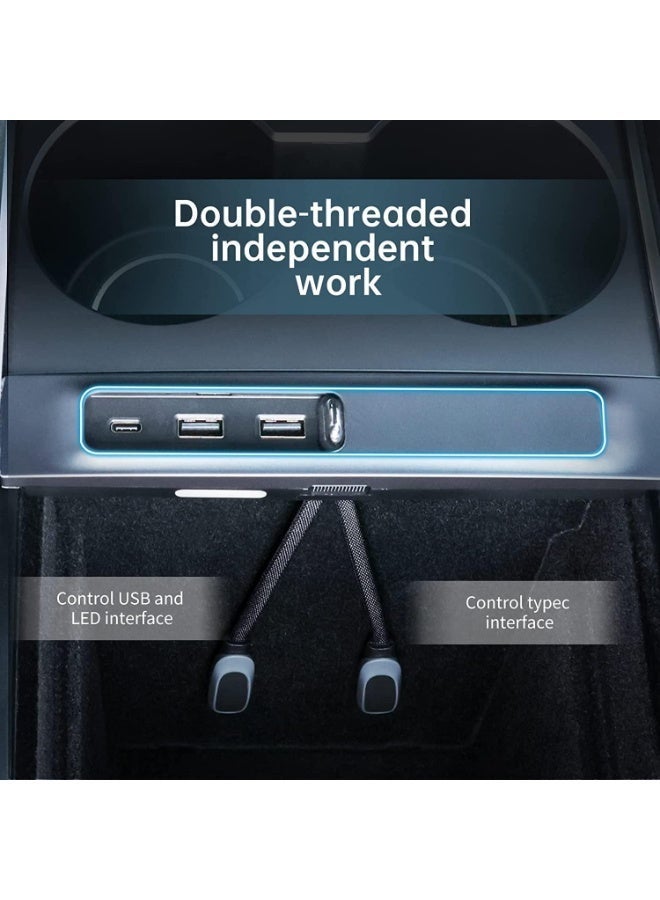 ChicAbode Tesla USB Hub, Tesla Model Y/ 3 Accessories, Model 3 / Y USB Hub, 3 in 1 Docking Station of Center Console Adapter with PD Fast Charge Port & LED Light - Image 4